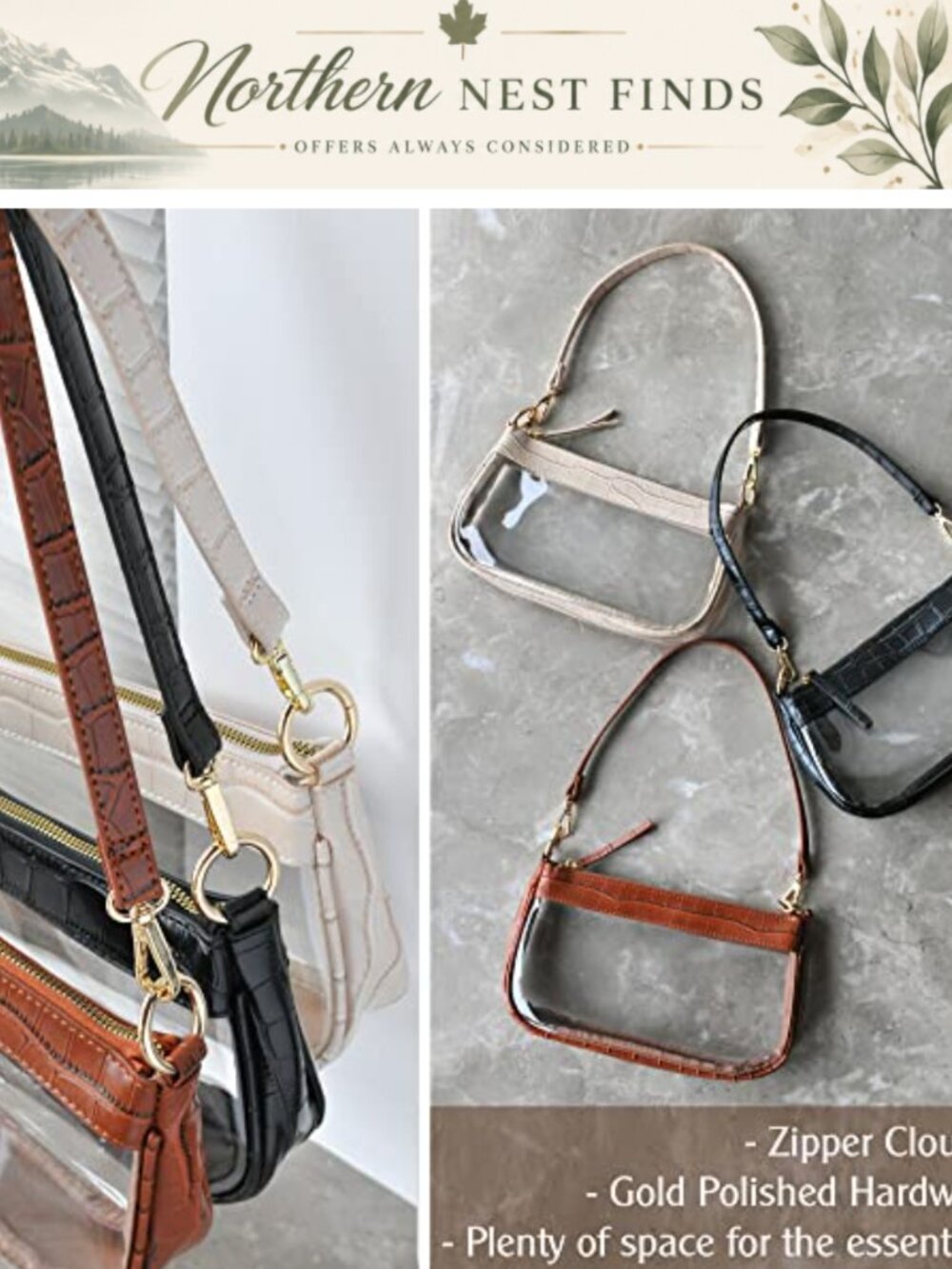 Clear PVC Crocodile Crossbody Shoulder Bag 90s Vegan Leather Stadium Purse - Picture 6 of 6